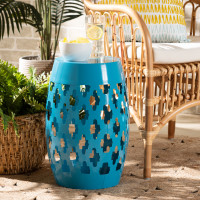 Baxton Studio H01-101370C Blue Metal Side Table Branson Modern and Contemporary Blue Finished Metal Outdoor Side Tablel